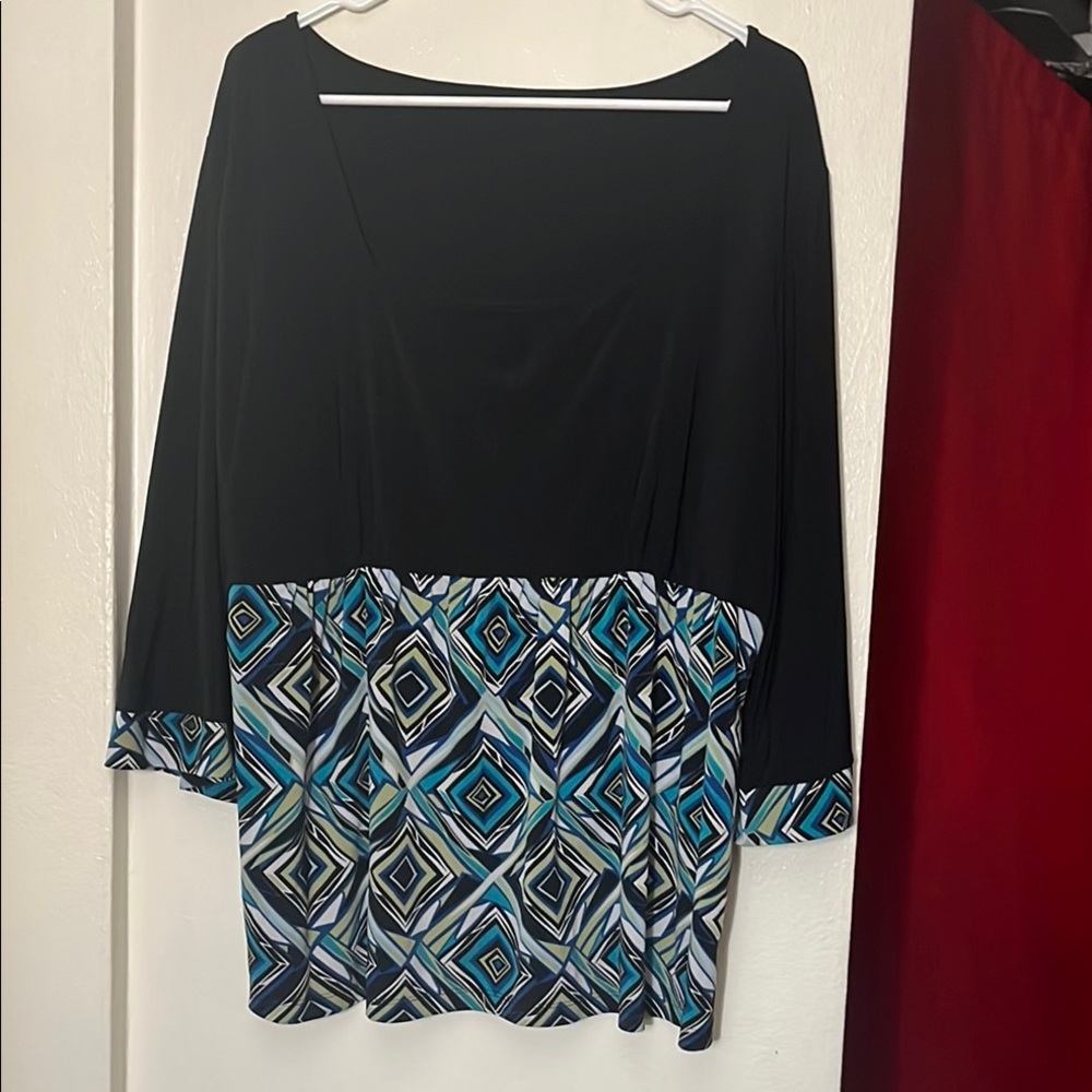 Black and Blue Boxy 3/4 Sleeve Blouse